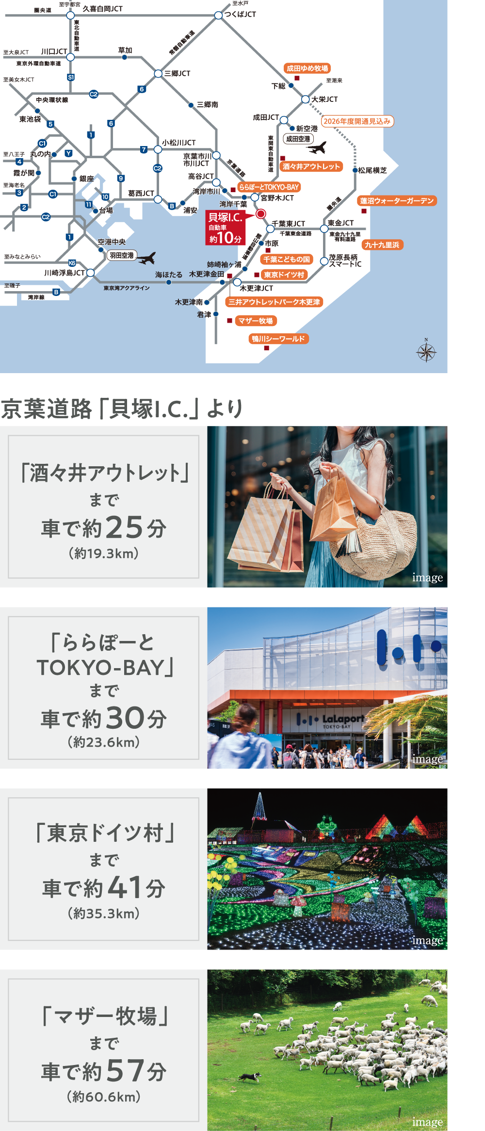 多方面へお出かけしやすい、快適なカーアクセス