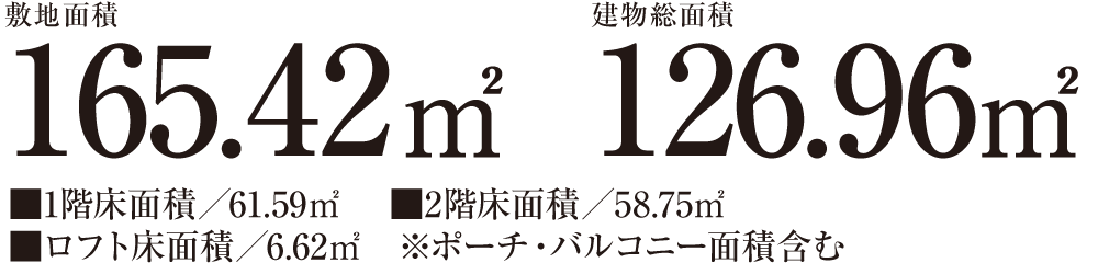敷地面積165.42㎡ 建物総面積126.96㎡